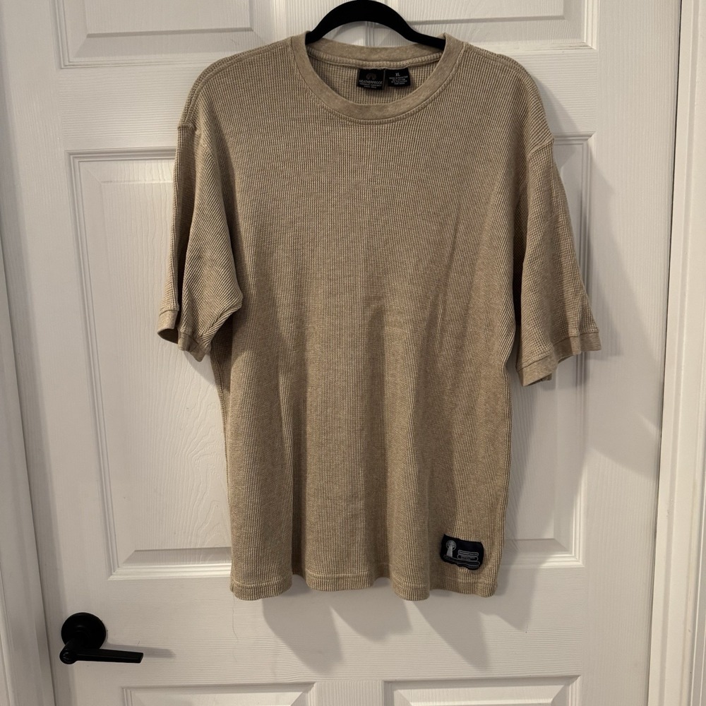 Weatherproof Vintage XL Tan Waffle Knit Thermal Crew Neck Short Sleeve Shirt‎